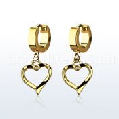 erg666 gold steel huggies earrings w a heart shaped dangling