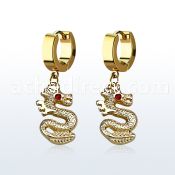 erg721 gold steel huggies earrings dangling dragon crystal eye