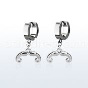 erh516 steel huggies earrings w dangling french mustache