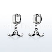 erh517 steel huggies earrings w dangling up turned mustache