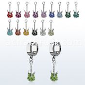 erh538 steel huggies earrings w dangling small guitar