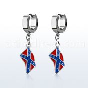 erh553 steel huggies earrings w dangling confederate flag