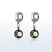 erh646 steel huggies earrings w dangling bacon eggs