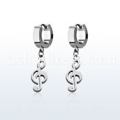 erh709 steel huggies earrings w dangling musical note