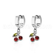 erhchz steel huggies earrings w dangling crystal cherry design