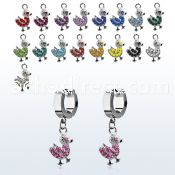 erhdk2 steel huggies earrings w dangling crystal duck 