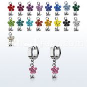 erhfl15 steel huggies earrings w dangling crystal flower