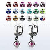 erhmj6 steel huggies earrings w dangling 6mm multi jewel balls