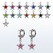 erhsar steel huggies earrings w dangling star w central crystal