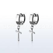 erhscrs steel huggies earrings w dangling small steel cross