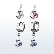 erhz378 steel huggies earrings w dangling lady cat design w cz