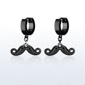 erk518 black steel huggies earrings w dangling up mustache