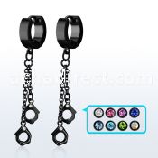 erk652 black steel huggies earrings w dangling handcuffs