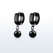 erkbt8 black steel huggies earrings w dangling 8mm ball