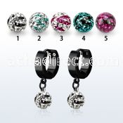 erkfrc8 black steel huggies dangling zebra multi crystal ball