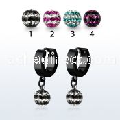 erkfrd8 black steel huggies dangling 3 line multi crystal ball
