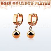 errbt8 rose gold steel huggies earrings w dangling 8mm ball