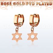 errdsr rose gold steel huggies earrings w dangling david star
