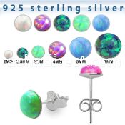 ervop pair of 925 silver ear studs w round synthetic opal top