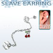 erzdld2 steel slave ear stud w prong cz w dangling cherry