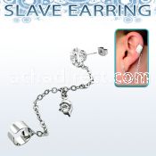 erzdld4 steel slave ear stud w prong cz w dolphin w cz dangle