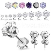 erzm pair of stainless steel earring studs with round cz