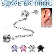 erzsdl 316l steel slave ear stud with star prong set cz stone