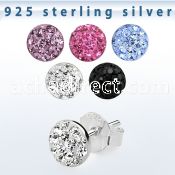 esfd12m 925 silver ear studs w 6mm multi crystal half ball top