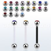 fbbcs bioflex tongue barbell, 14g w 5mm steel jewel top ball
