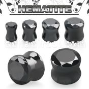 fgse precious hematite stone double flare plug faceted cut