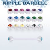 fnpajb4 bioflex nipple barbell, 14g w 4mm bezel set jewel balls