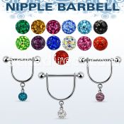 frsnp6 316l steel nipple stirrup w 6mm multi crystal ball