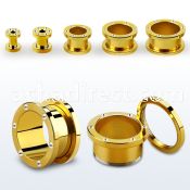 fsjg gold anodized steel screw fit flesh tunnel w crystal