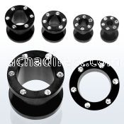 fsjk black anodized 316l steel screw fit tunnel with crystals