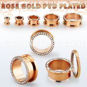 fttscpc rose gold pvd plated 316l steel flesh tunnel w crystals