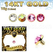 g14ifb3 3mm solid 14k gold dermal anchor top part w set crystal