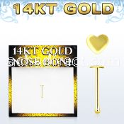 gbht 14kt gold nose bone with a 2 5mm gold heart top