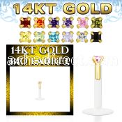 gbizqm bioflex labret with push in gold w square prong set cz