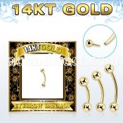 gbnb3 14k gold eyebrow banana w thread less push in 3mm balls