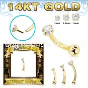 gbnbz 14k gold threadless push pin banana 16g cz ball