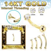 gbnbzi 14k gold banana 16g clear cz plain ball internal