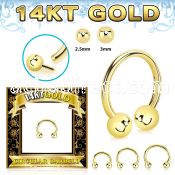 gcbb 14k gold threadless push pin circular barbell 16g balls