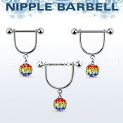 gfrsnp8 steel nipple stirrup w 8mm gay pride multi crystal ball