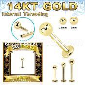 glbbi 14k gold labret 16g plain ball top internal