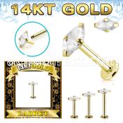 glbzmq 14k gold labret prong set cz stone marquise