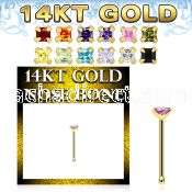 gnbqm1 14k gold nose bone 22g square color cz