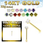 gnbzm1 14kt gold nose bone with a 2mm round prong set cz stone