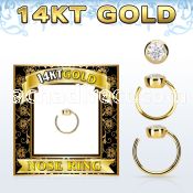 gnrz3 solid 14k gold nose ring w 3mm round cz top