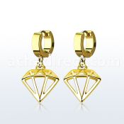 gold pvd plated steel huggies w diamond dangling 