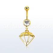 gold pvd steel belly banana w 8mm jewel ball w diamond